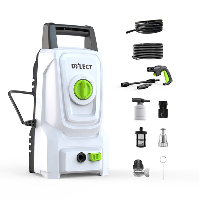 DYLECT portable pressure washer with spray gun, hose and accessories for car and bike cleaning