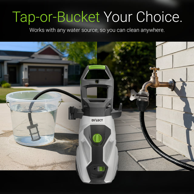 Dylect Ultra Power Max water pressure washer compatible with tap water and bucket-fed cleaning applications