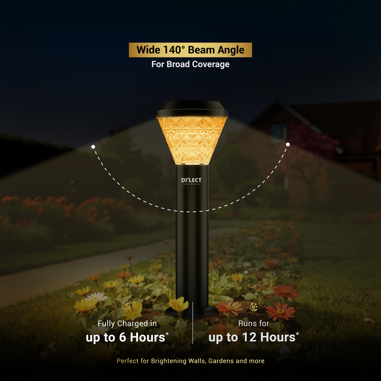 Dylect Luxe Solar Lawn Pillar Light - Cone Shape