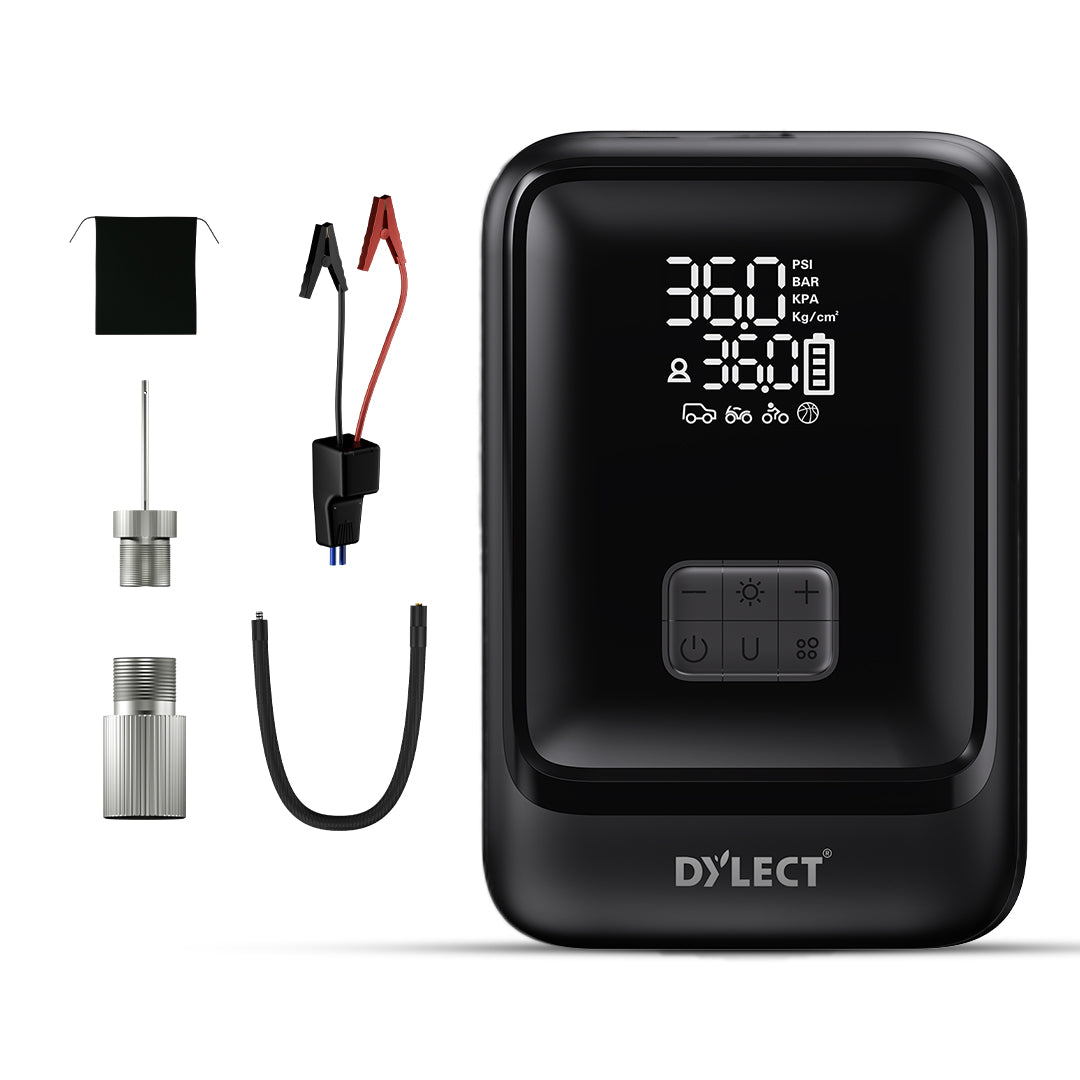 Dylect® AIR NOVA 4-in-1 Jump Starter & Tyre Inflator for Car and Bike | 1000A Peak | 12,000 mAh Power Bank | 160 PSI | Dual Display & Auto Cut-Off | LED Light | Type-C Fast Charge