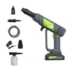 Dylect AirWash Go Cordless Pressure Washer Gun with battery pack, spray nozzle and foam bottle for car washing
