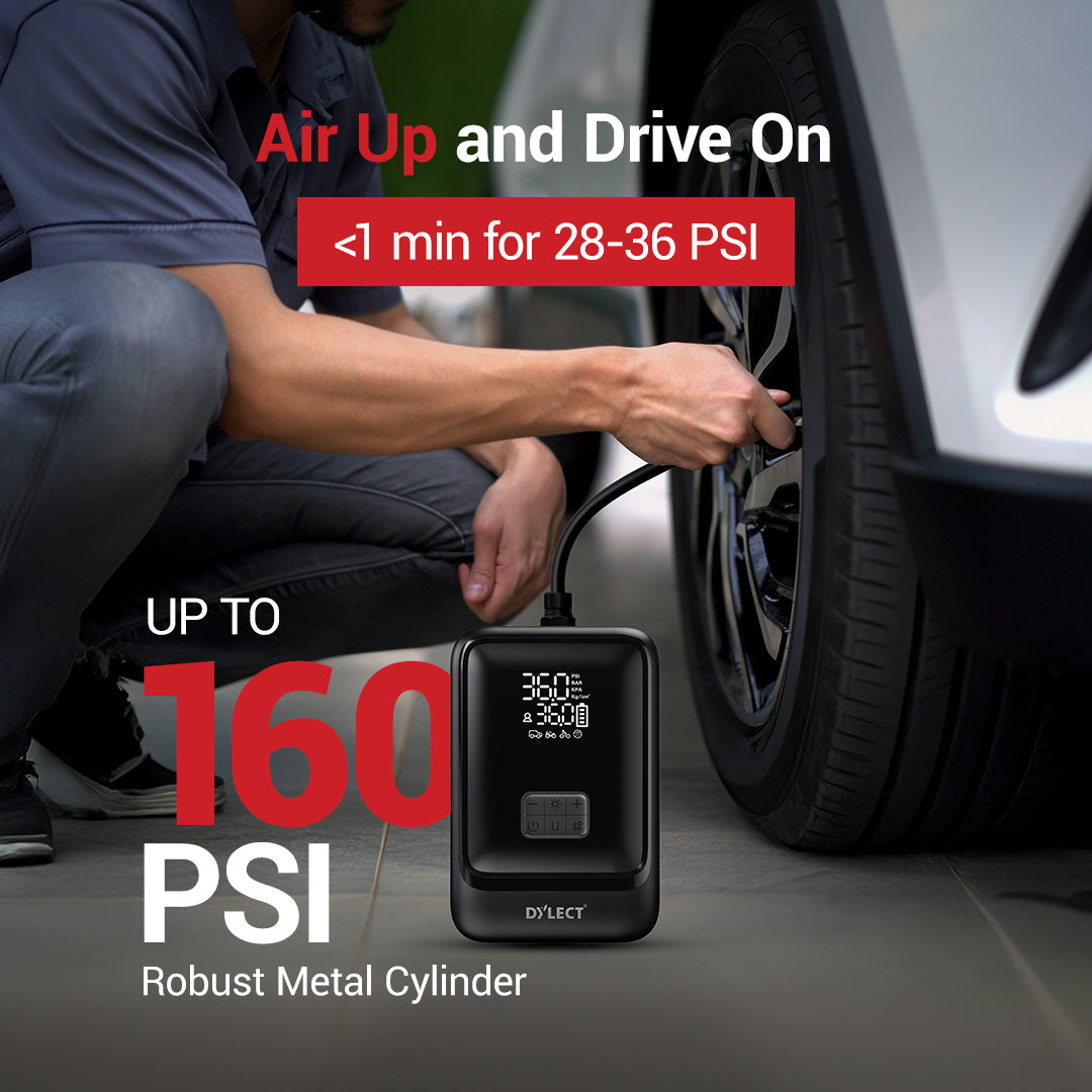 Dylect® AIR NOVA 4-in-1 Jump Starter & Tyre Inflator for Car and Bike | 1000A Peak | 12,000 mAh Power Bank | 160 PSI | Dual Display & Auto Cut-Off | LED Light | Type-C Fast Charge