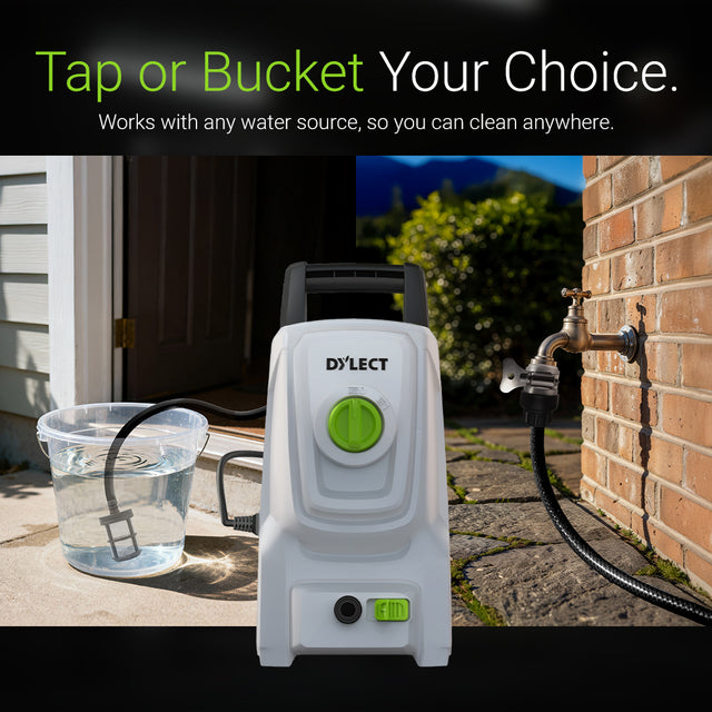 DYLECT pressure washer gun with IPX5 waterproof protection, thermal protector and automatic shut off safety system.
