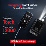 Dylect® AIR NOVA 4-in-1 Jump Starter & Tyre Inflator for Car and Bike | 1000A Peak | 12,000 mAh Power Bank | 160 PSI | Dual Display & Auto Cut-Off | LED Light | Type-C Fast Charge