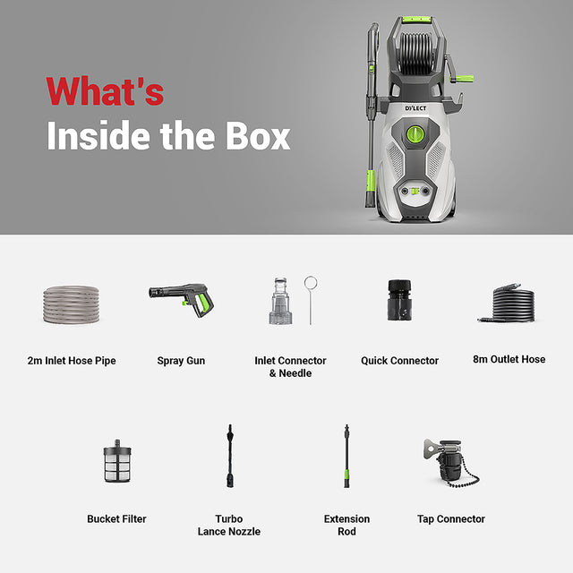 Dylect Ultra Force pressure washer kit with spray gun, hose, connectors, water filter and accessories